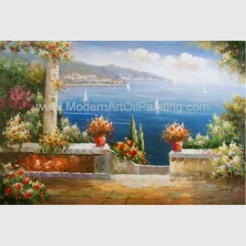 Mediterranean Garden Wall Art Pemandangan Laut Lukisan Minyak Pelabuhan Liburan