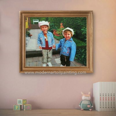 Anak-anak Lukisan Minyak Kustom Potret Kanvas Realistis Dari Foto
