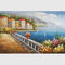 Lukisan Minyak Mediterania Eropa, Lukisan Minyak Taman Bunga Kanvas Buatan Tangan