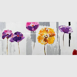 Lukisan Kanvas Seni Abstrak yang Dilukis dengan Tangan, Seni Dinding Bunga Ungu Akrilik