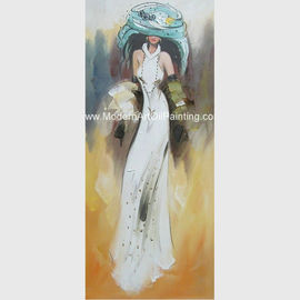 Kanvas Lukisan Minyak Seni Modern Wanita Dalam Gaun Putih Ditutupi Dengan Lapisan Plastik Tipis