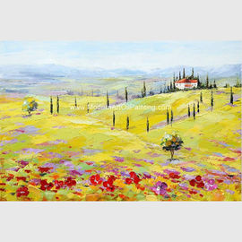 Lukisan Minyak Lanskap Abstrak Modern Dekorasi Perusahaan Desa Tuscany Kuning Merah