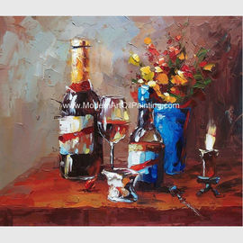 Lukisan Minyak Pisau Palet Minyak Tebal, Lukisan Seni Masih Hidup Botol Anggur Abstrak