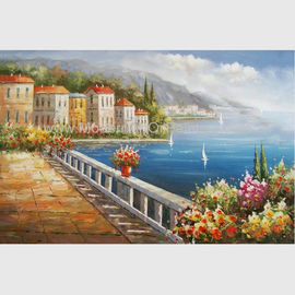 Lukisan Minyak Mediterania Eropa, Lukisan Minyak Taman Bunga Kanvas Buatan Tangan
