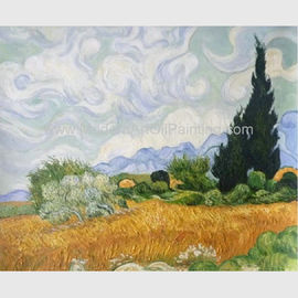 Buatan Tangan Vincent Van Gogh Lukisan Minyak Reproduksi Ladang Gandum dengan Pohon Cemara