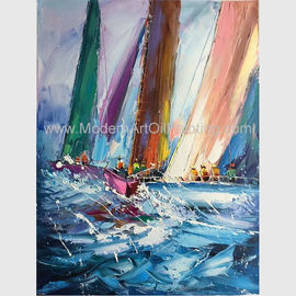 Lukisan Perahu Layar Pisau Palet Abstrak, Lukisan Kanvas Minyak Tebal yang Dilukis dengan Tangan