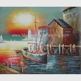 Sunrise Senery Orange Boats Minyak Lukisan Perahu Layar Kanvas Seni Untuk Ruang Tamu