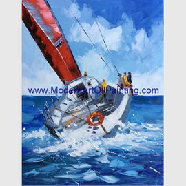 Lukisan Kapal Palette Knife Di Atas Kanvas Abstrak Perahu Untuk Klub Perusahaan