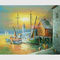 Kapal Layar Lukisan Minyak Pelabuhan, Lukisan Pemandangan Matahari Terbenam Modern